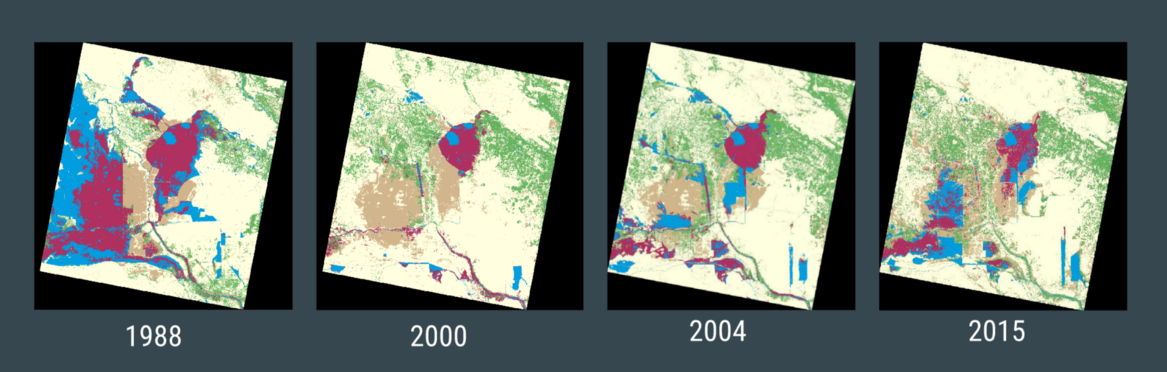 Satellite images showing land use change from 1988-2015
